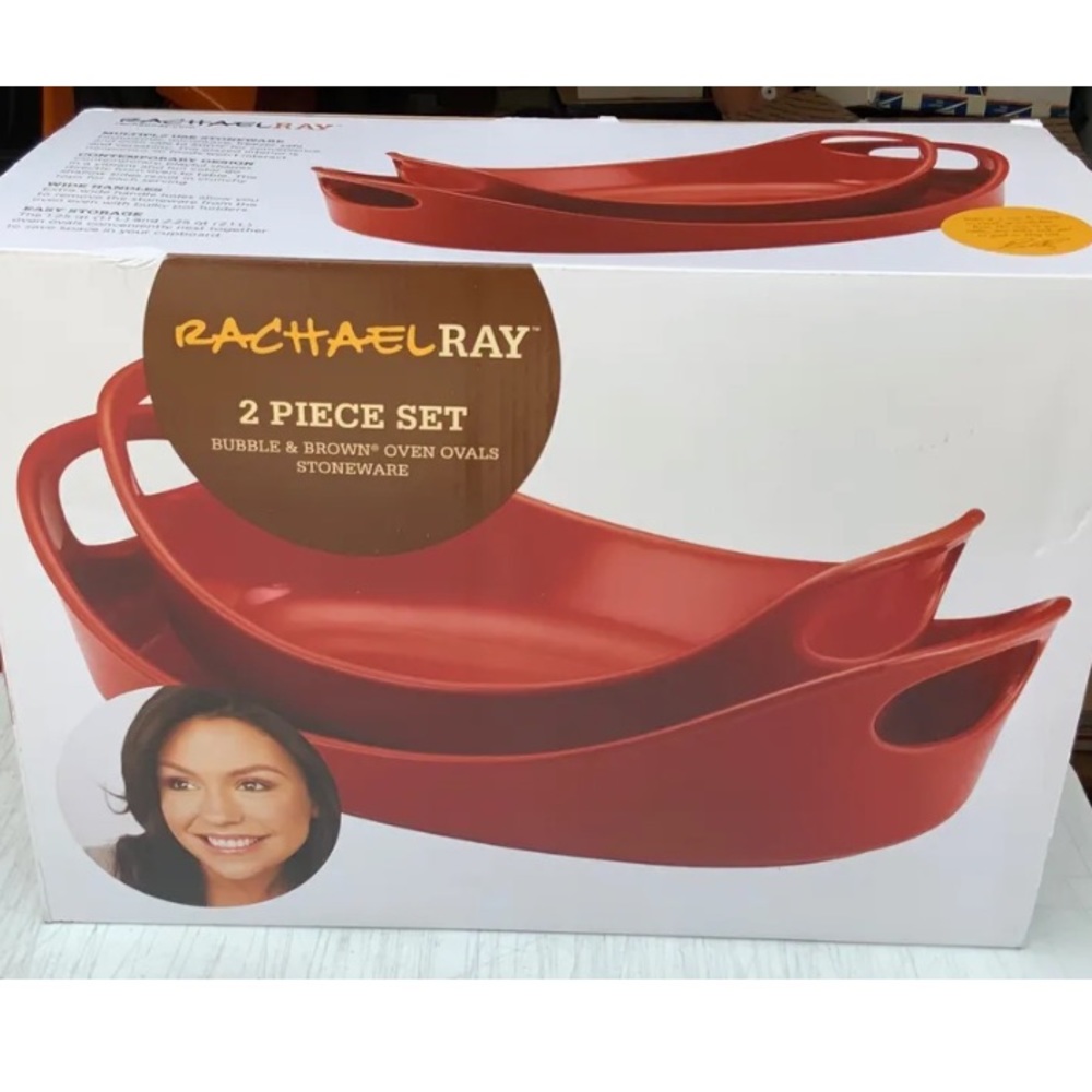 Rachel Ray Bubble and Brown 2 Piece Oval Ceramic Baker Set